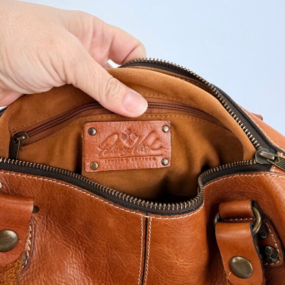 Patricia Nash tan brown leather Slouchy Satchel Hobo shoulder bag purse Boho - Picture 7 of 13